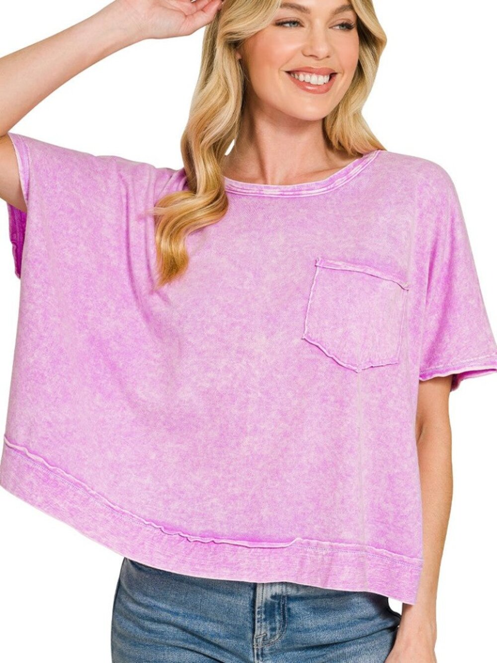 Zenana Neon Violet Halo Snow Washed Oversized Top